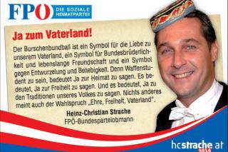 Inserat "Ja zum Vaterland" der FPÖ zum Burschenbundball. Quelle: http://www.burschenbundball.at/inserate.pdf