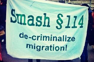 Demonstration in Solidarität mit den Angeklagten im sogenannten "Schlepperei"-Prozess am 18.3.2014. Foto: Mahriah
